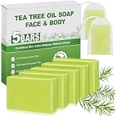 NXPPYY Tea Tree Oil Soap, Natural Soap Bar for Men, Women (5Bars x 2.29oz) | Natural Body &amp; Face Wash for Acne, Body Odor, Skin Care, Tea Tree Soap Bar for Men, Women
