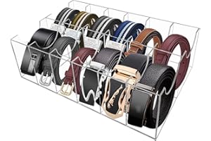 Hlimior Belt Organizer, Acrylic 12 Compartments Belt Container Storage Holder, Acrylic Belt Display Storage Box, Clear Belt Display Case for Closet Tie and Bow Watch Jewelry Bracelets Ring Cosmetic…