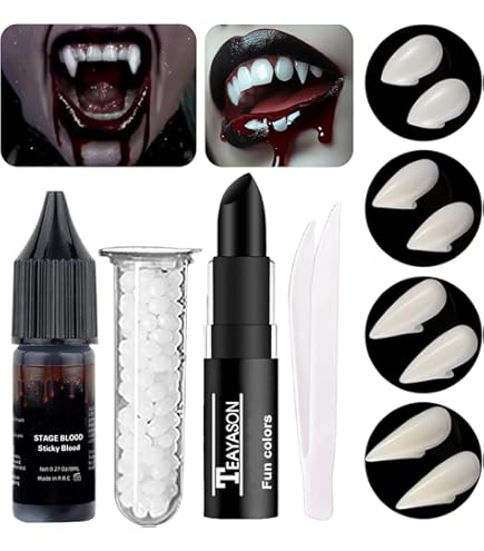 Denti da vampiro con capsule di sangue finto (bonus