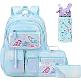 ACESAK Kids School Backpack for Girls, Mermaids Bookbag Backpack with 14OZ Water Bottle, Lunch Bag Set for GirlsTeens Middle Student, Girls Backpacks for School (4pcs Water Bottle)