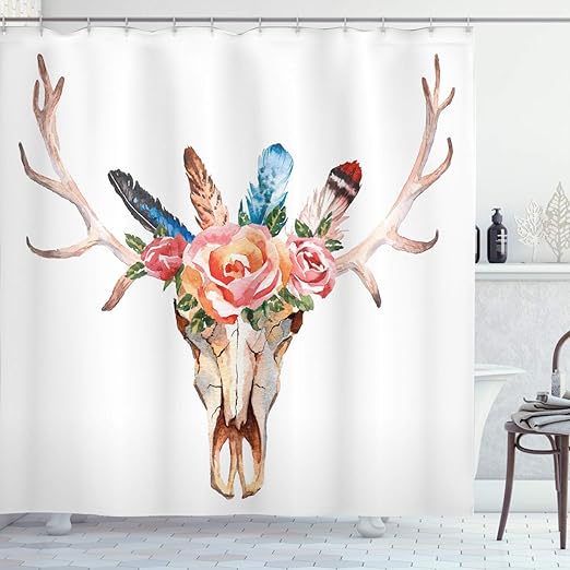 Amazon Com Ambesonne Antler Decor Shower Curtain Bohemian Deer