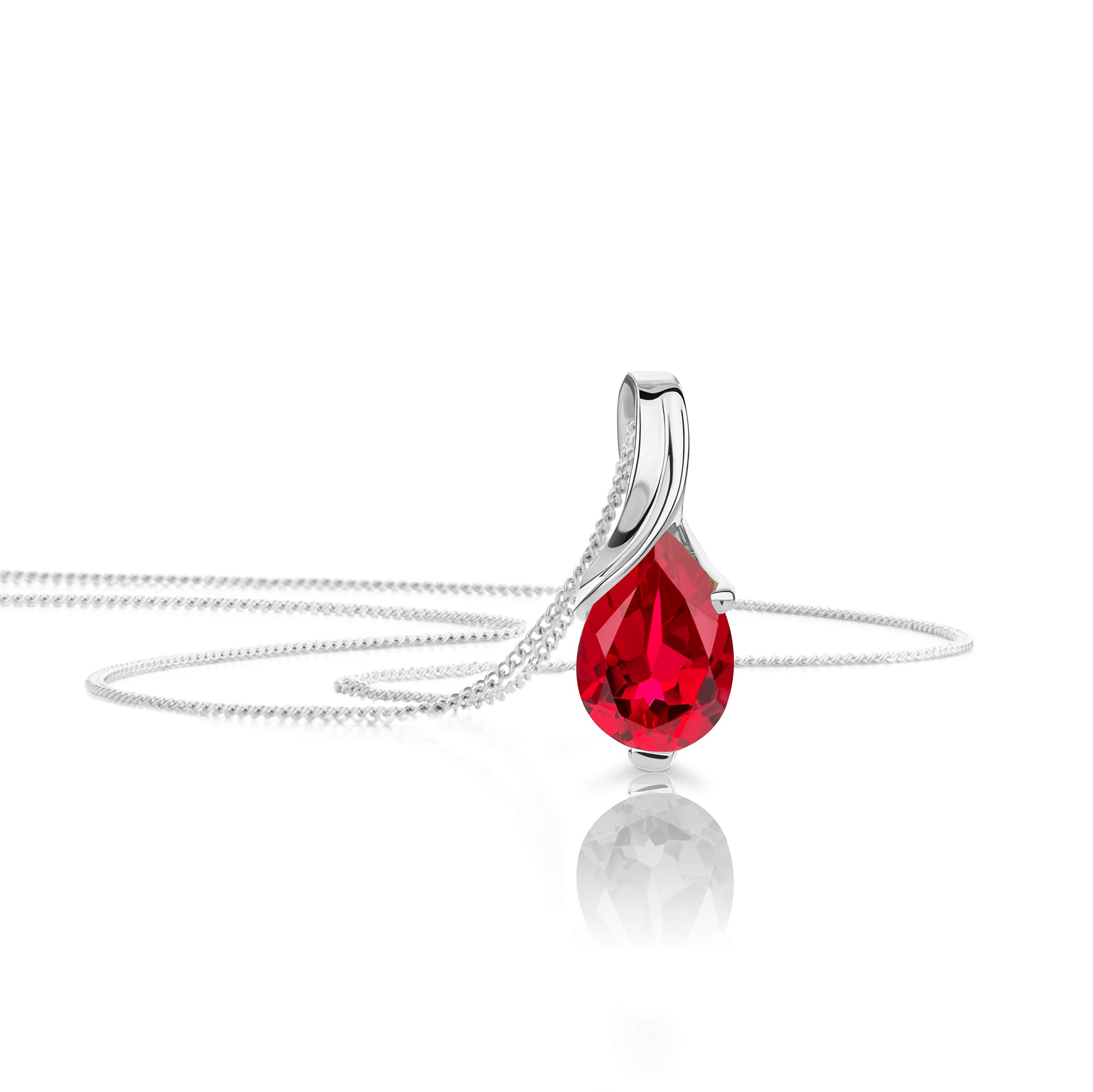 OROVI Pear-Shaped White Gold Necklace for Women with a Ruby in 9 Carat Gold, Hypoallergenic Necklace - Handmade pendants with jewellery box - Made in Italy