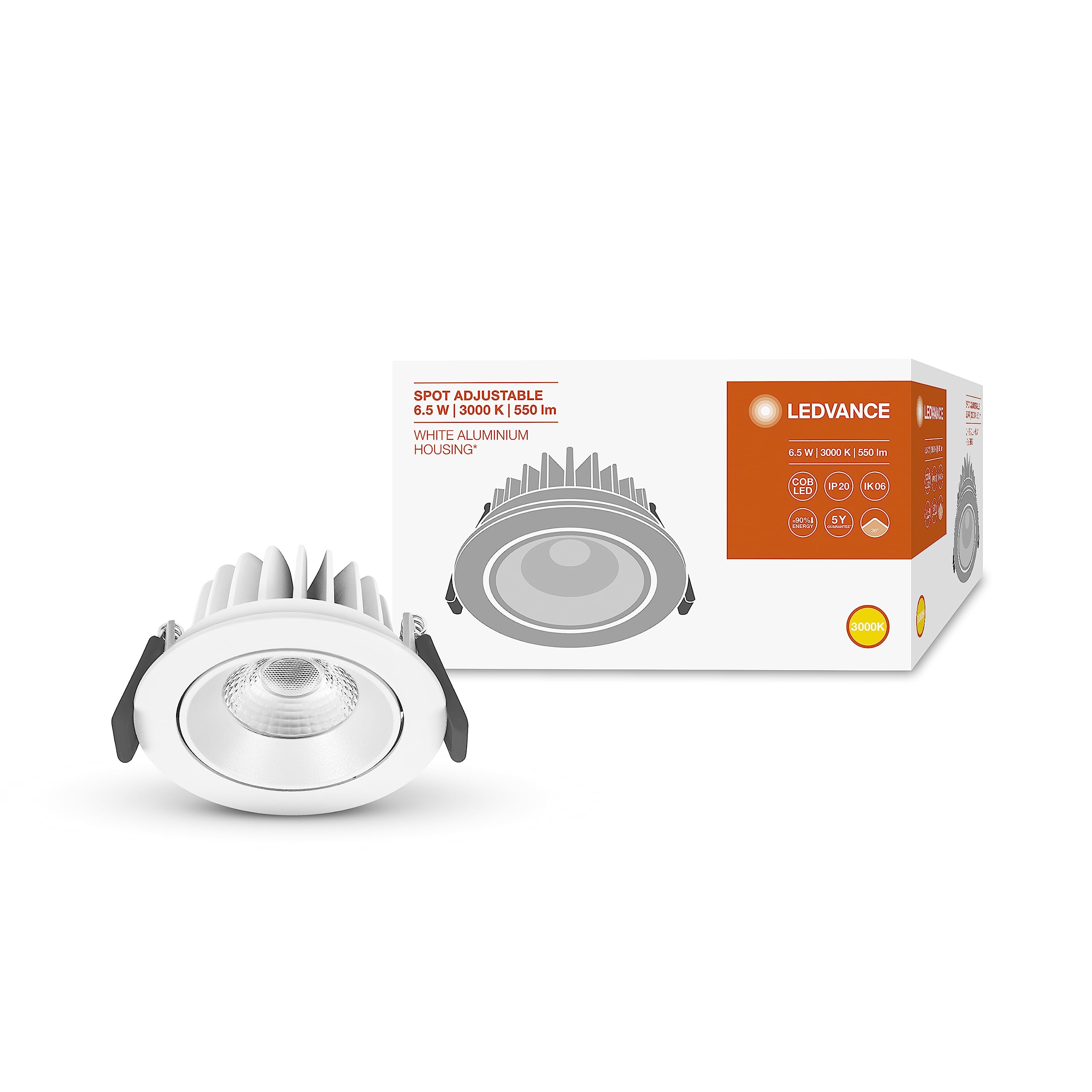 LEDVANCE LED spotlight, light for indoor use, warm white, 80.0 mm x 36.0 mm, spot adjust