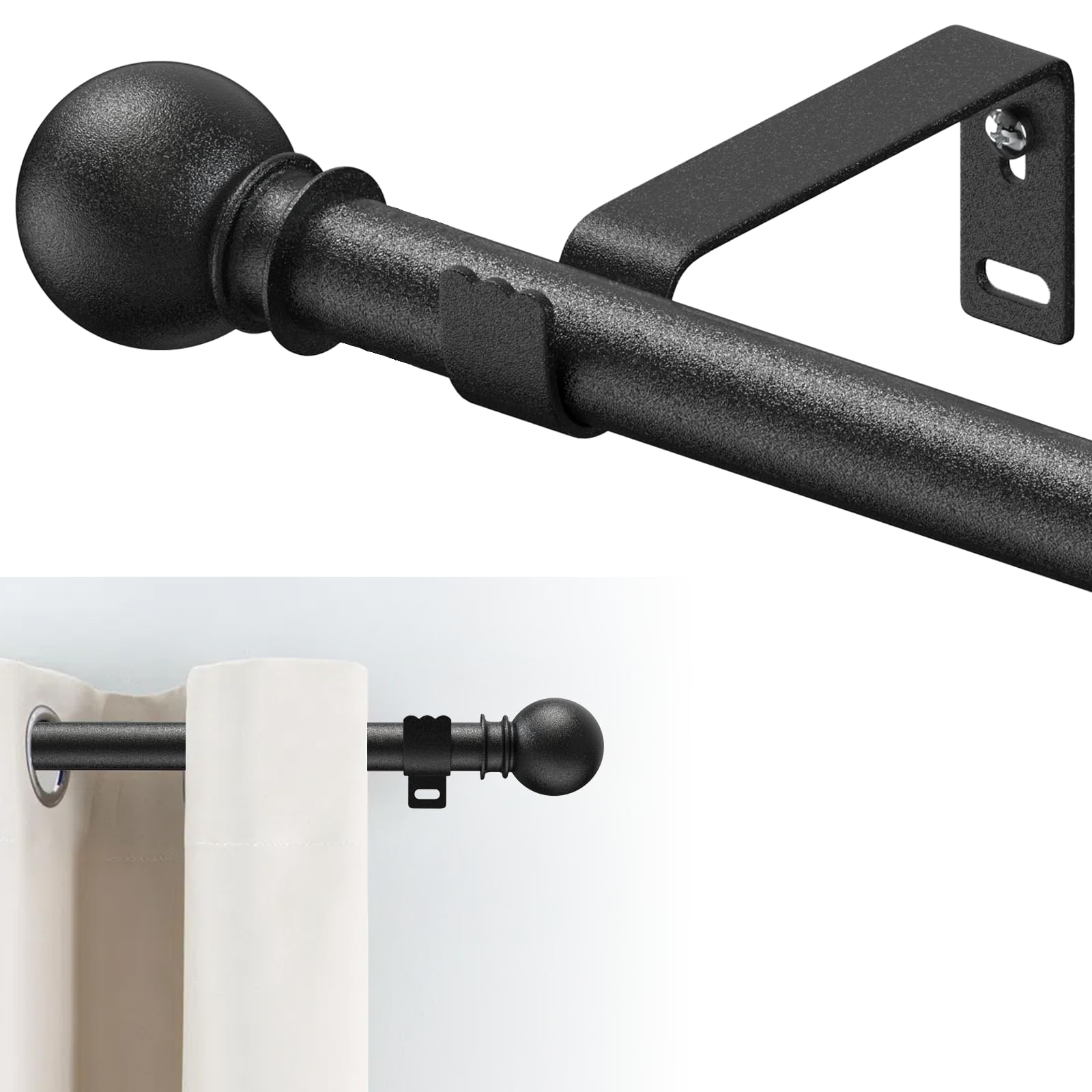 Photo 1 of 28-88 inch Curtain Rods for Windows 5/8 inch Blackout Curtain, Adjustable Small Diameter Curtain Rod with Bracket, Curtain Rod for Bedroom Living Room Kitchen Bathroom, Black