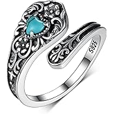 Naxidaze Genuine Turquoise Thumb Rings for Women 925 Sterling Silver Real Turquoise Rings Vintage Nature Western Jewelry for Women