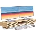 WELL WENG 25 Inch Monitor Stand Riser With Sliding Door – Bamboo Desk Shelf Organizer With Storage For Computer, Laptop & Accessories - View #3