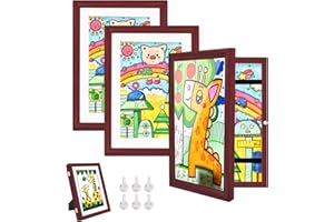 Hipsignal 3 Pack A4 Kids Art Frame, 8.5x11 Artwork Frames Changeable with Stand, Front Opening Picture Frame for Storage & Display Holds 150, for Children Art Projects, Drawings, Mahogany