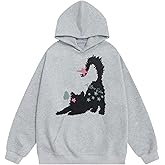 Aelfric Eden Kitten Graphic Pullover Hoodie Women Print Hooded Y2k Unisex Oversized Casual Sweatshirt Street Y2K Baggy Tops
