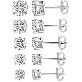 MDFUN Titanium Stud Earrings Set Hypoallergenic Cubic Zirconia Round Surgical Stainless Steel 4 Prong Stud Earring Jewelry for Women Men 3-8mm