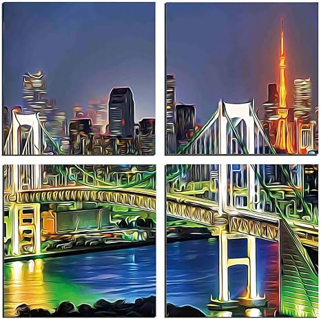 Amazon 抽象絵画 アートパネル アートフレーム 東京タワーとレインボーブリッジと東京のスカイライン 40x40cm 風景 絵画 ポスター 装飾 インテリア 壁アート 贈り物 アートフレーム ポスター オンライン通販