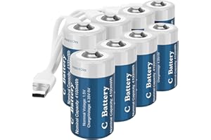TOPUSSE 8 Pack Rechargeable Lithium C Cell Batteries with USB-C Charging Cable, 1.5v LR14 C Size Battery for Flashlight