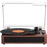 Vinyl Record Player Bluetooth Turntable, 3-Speed Retro Vinyl Player with Built-in Speakers,AUX in, Auto Stop,USB Recording, Belt-Drive LP Player Brown