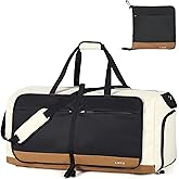 Lekesky Foldable Travel Duffle Bag for Women, Large Duffel Bag with Separate Shoes Compartments & Straps, Carry On Weekend Bag for Women, Hospital, Overnight (Camel & Brown, 80L)