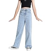 Verdusa Girl's Casual Jeans Elastic High Waisted Wide Leg Denim Pants Daily Outfits