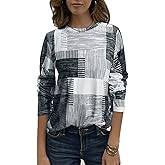 JUSTFASHIONNOW Womens Long Sleeve Tops Casual Shirts for Women Summer Flower Printed T Shirt Crewneck Floral Tee