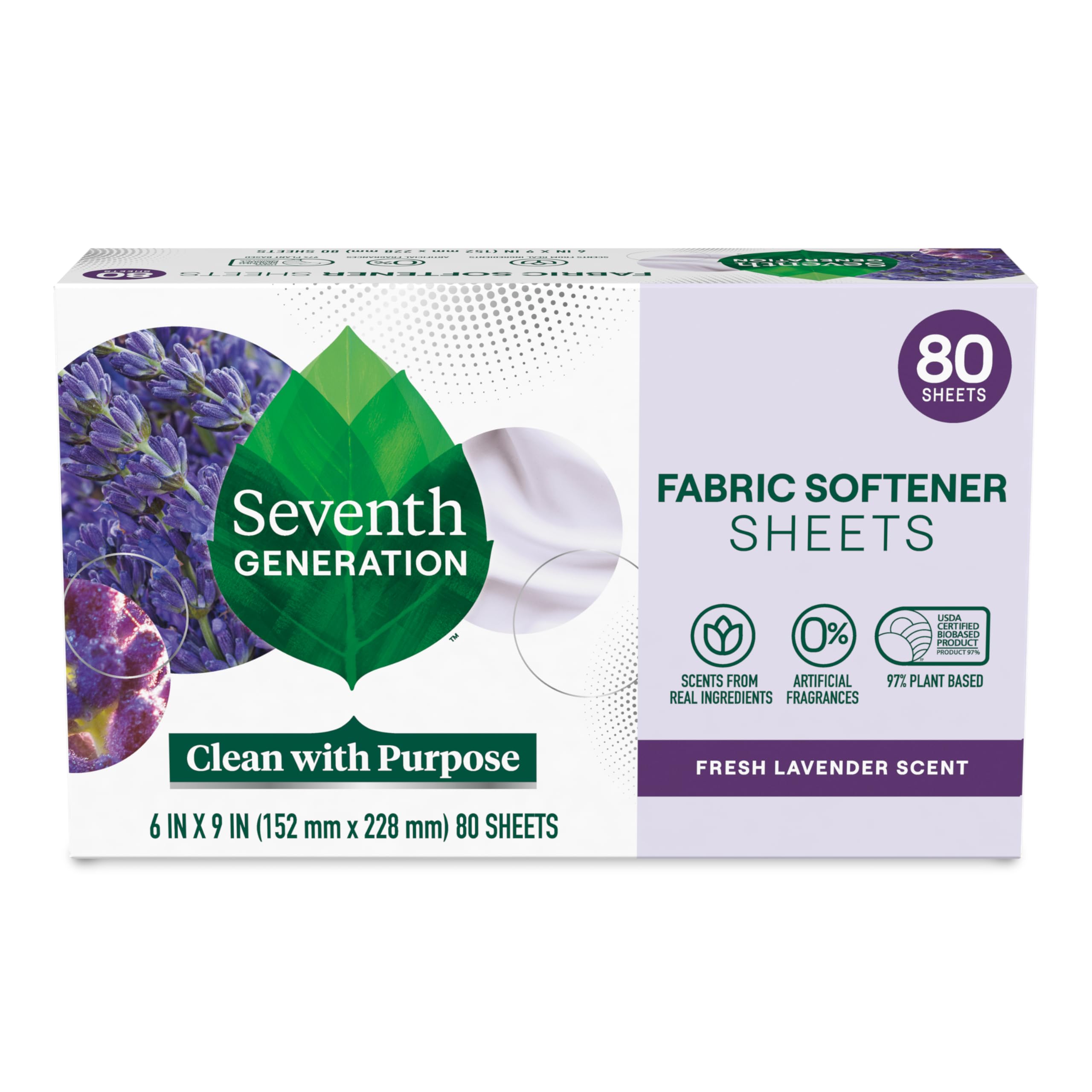 Photo 1 of Seventh Generation Dryer Sheets Laundry Fabric Softener, Fresh Lavender Scent, 80 Sheets