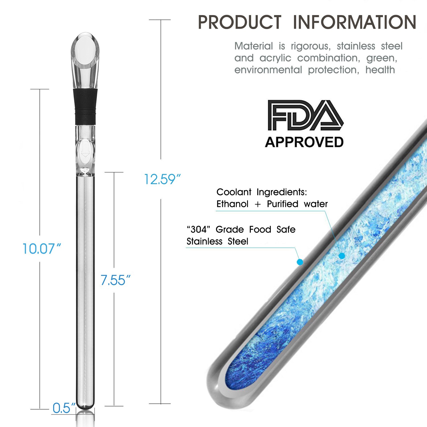 Firlar Wine Chiller Rod 4-in-1 18/8 304 Food-Safe Stainless Steel Wine Bottle Cooler Stick Freezer with Aerator and Pourer Decanter for Merlot Beer Whiskey Cocktails Grape