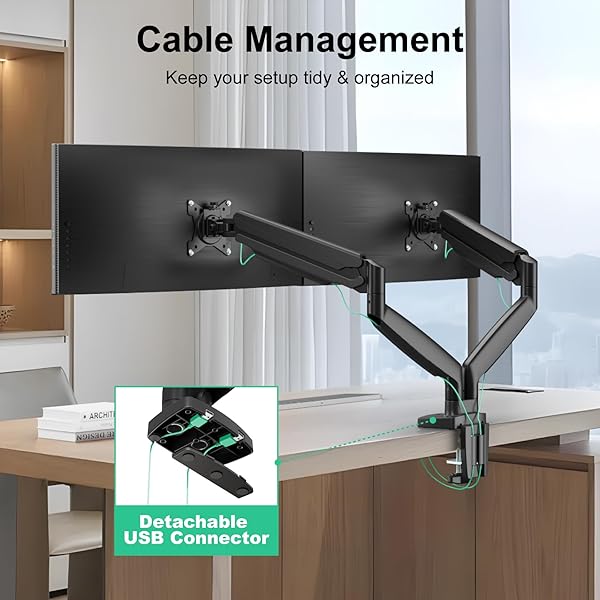 HIPPOFLEX DUAL ULTRAWIDE MONITOR MOUNT FOR 22-35 INCH COMPUTER SCREENS, 2 MONITOR ARM STAND WITH GAS SPRING SYSTEM EACH HOLDS UP TO 30.8LBS, FULL MOTION HEIGHT ADJUSTABLE, VESA 75X75/100X100MM