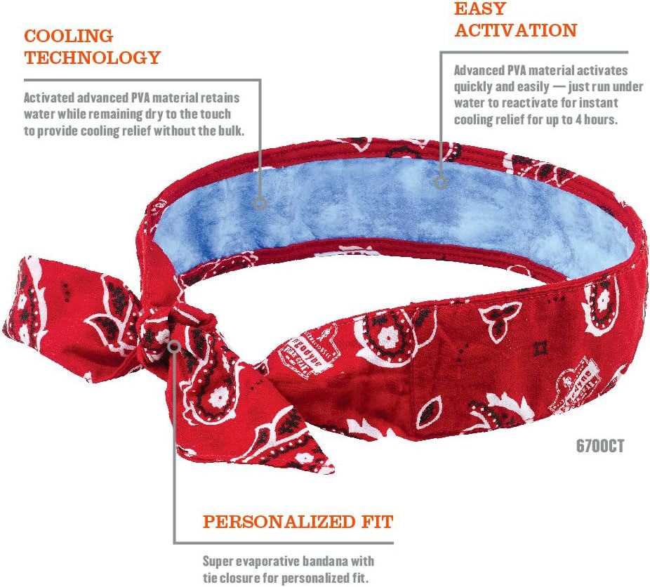 Ergodyne Chill Its 6700CT Cooling Bandana, Lined with Evaporative PVA Material for Fast Cooling Relief, Tie for Adjustable Fit, Camo - Novelty Bandanas - 