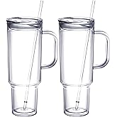 MEWAY 40 oz Acrylic Tumbler with Handle and Straw Lid,Double Wall Vacuum Reusable plastic Water Bottle Travel Mug Cup,Classic Tumblers Cupholder Friendly (2 Pack)