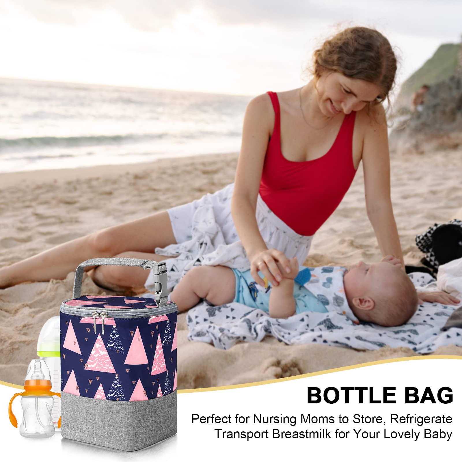 Breastmilk Cooler Bag, Baby Bottle Cooler Bags, Insulated Bottle Cooler Tote Bags On The Go, Fits 4 Large 8oz Bottles, for Nursing Mom Daycare Travel