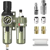CNZG PNEU NPT 3/8" Air Compressor Water Separator Filter Pressure Regulator | AC3010-03,Pneumatic Compressed With Gauger Accessories, Lubricator Two Units Combo Frl, 0-150 psi,Oil catcher Trap