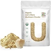 UNLEASH'D ORGANIC Organic Lion's Mane Mushroom Powder 16 oz – 100% Pure Natural Superfood, Rich in Antioxidants & Polysaccharides