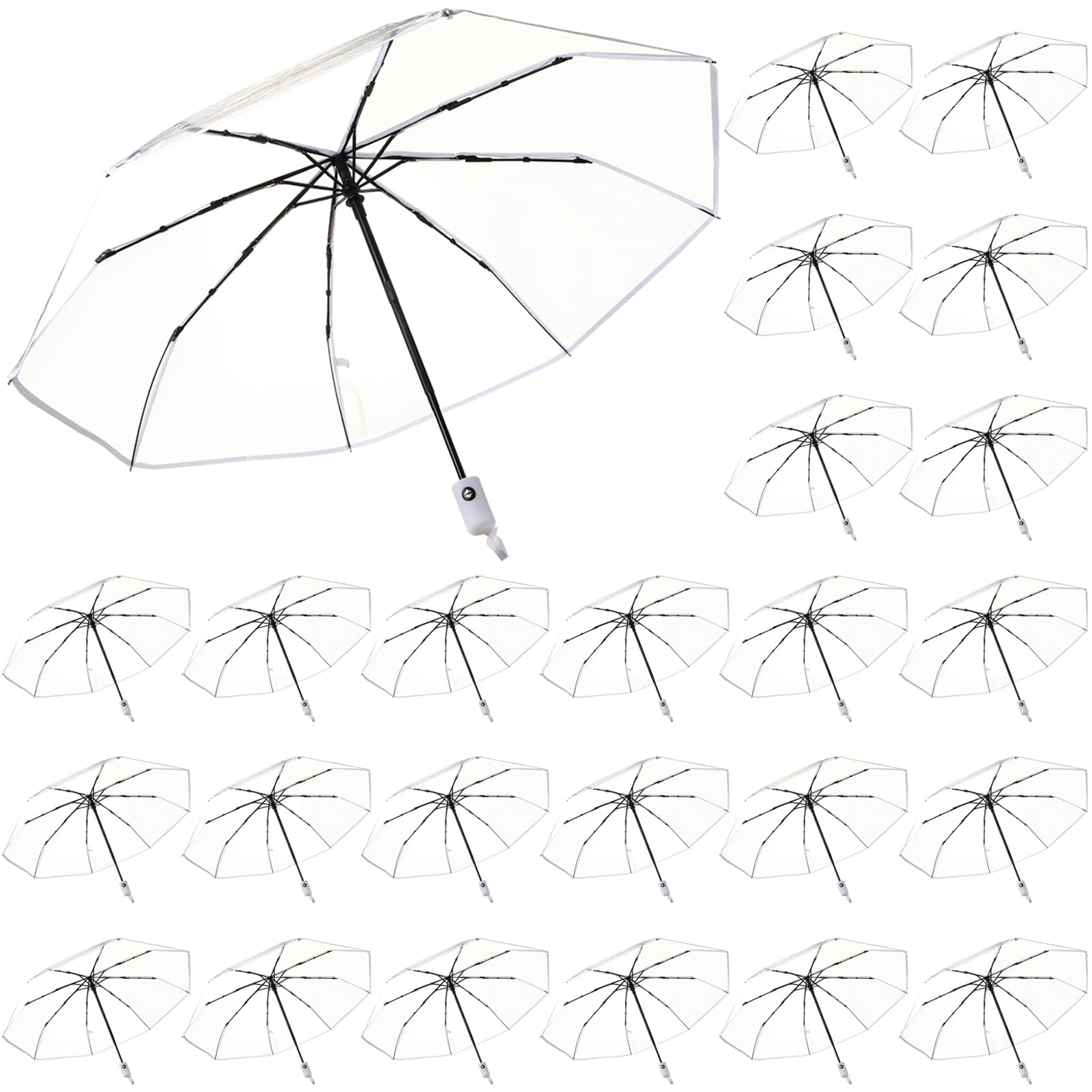 Photo 1 of 20pcs Clear Umbrellas 42 Inch Foldable Lightweight Transparent Umbrella Automatic Open Transparent Travel Umbrella for Women and Men for Rain Outdoor Wedding