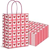 Harloon 24 Pcs Valentine's Day Gift Bags Heart Gingham Gift Bags Plaid Present Party Favor Bag Red Checkered Kraft Paper Goodie Bag with Handle for Birthday Wedding Mother's Day