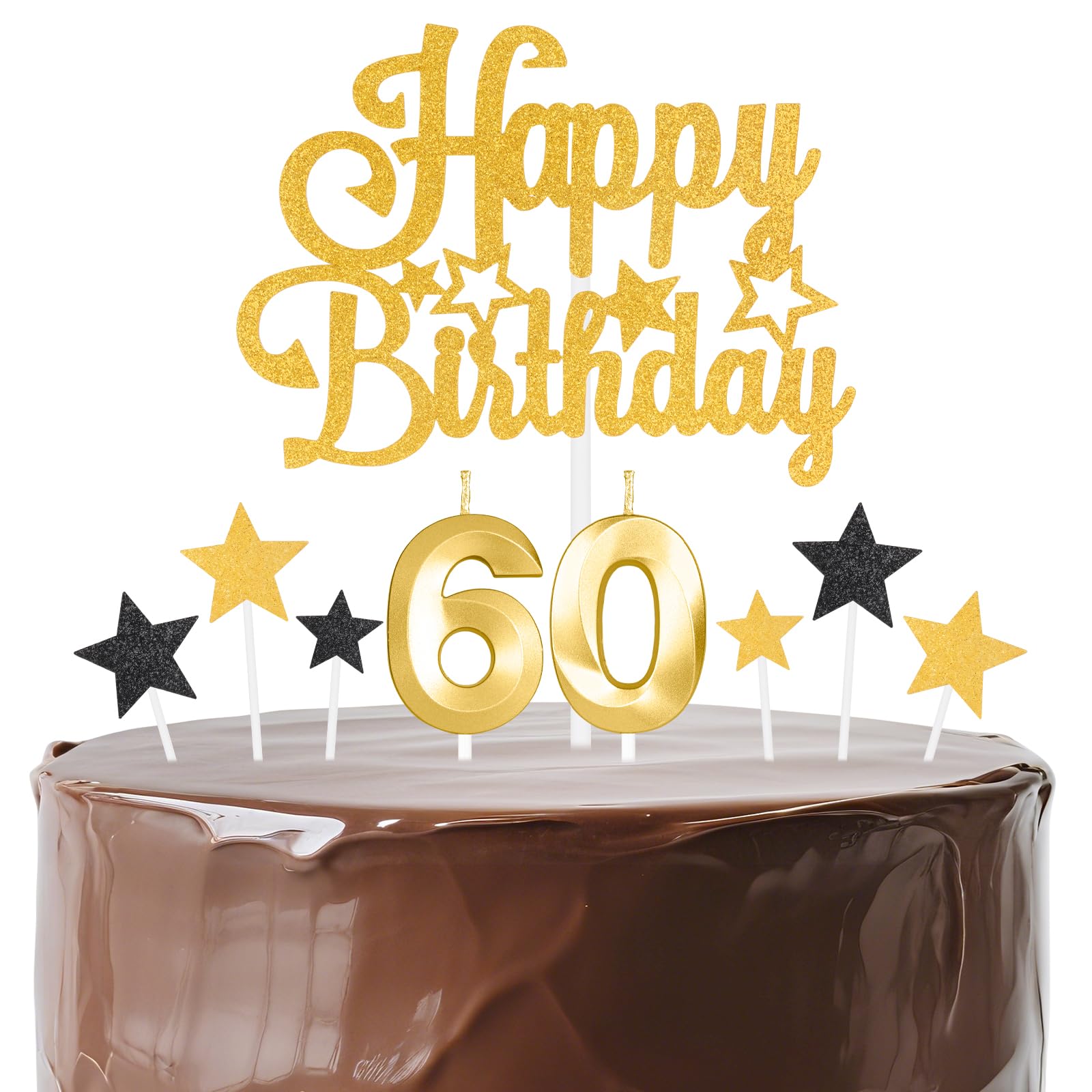mciskin Gold Birthday Candles Set,Women Men 60th Birthday Decorations,Golden Number 60 Candle for Cake,Gold Candles Cake Toppers with Star for Women Men Birthday Party Anniversary Decorations