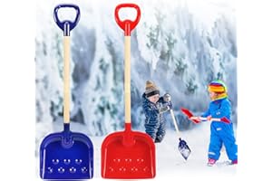 BIUBEE 30'' Lightweight Kids Snow Shovel- Wood Handle Detachable Toddler Kid Small Snow Shovel for Snowman Maker Car Driveway Snow Removal, Red & Blue (Age 3+, 2 Packs)