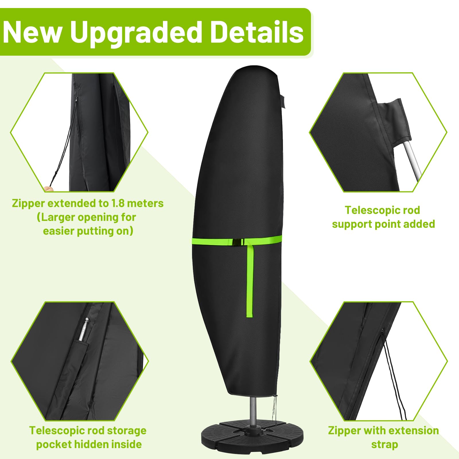 GEMITTO Sonnenschirm Schutzhülle mit Stab, Ampelschirm Schutzhülle Wasserdicht 280x30x81/46cm Outdoor Sonnenschirm Abdeckung für 2 bis 4m Schirme, 420D Wetterfest Sonnenschutz Winddicht Schirmhülle 4