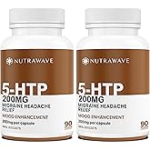 Nutrawave MAX POTENCY 5-HTP 200mg Capsules – Non-GMO, Vegan, Gluten-Free – 90 Capsules