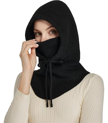 2 in 1 Hooded Scarf Knitted Balaclava Hat Winter Neck Warmer Women Winter Windproof Knitted Hooded Scarf Neck Warmer  main image 4