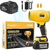 SakerPlus Portable Dust Cleaner, Cordless Leaf Blower with 2 Batteries, 21V 4.0Ah Electric Handheld Blower, 3-Speed Adjustable,Mini Lightweight Leaf Blower for Yard, Patio, Garage, Car (Yellow)
