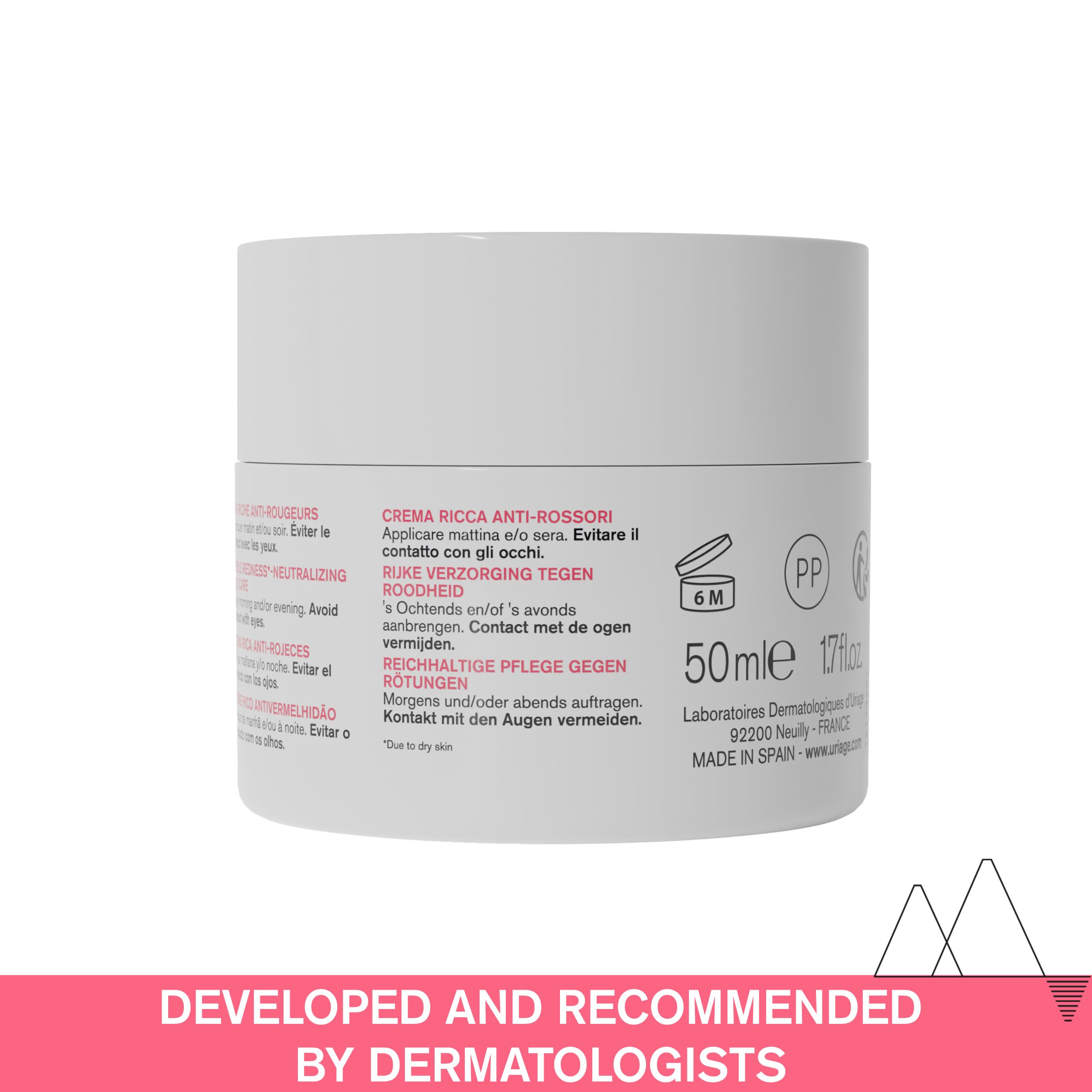 Uriage Roséliane Anti-redness Rich Cream | With Green Pearls, Shea Butter, Ginseng & Algae Extracts, Soothes, Hydrates, Reduces Redness, Paraben-Free, Non-Comedogenic, 50 mL / 1.69 fl oz