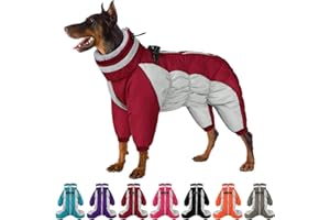 SUNFURA Full Body Dog Coat - Warm Fleece Jacket for Medium Dogs, Turtleneck Winter Coats with Harness, Reflective Dog Snowsuit Windproof Puffer Jackets with Legs for Boston Terrier, Burgundy M