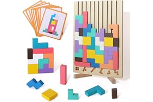 BESTAMTOY Wooden Russian Blocks Puzzle Brain Teasers Toy Tangram Jigsaw Puzzle Intelligence Colorful 3D STEM Montessori Educational Gift for Boys and Girls,Board Game Educational Toys for Toddlers 3-6 Years