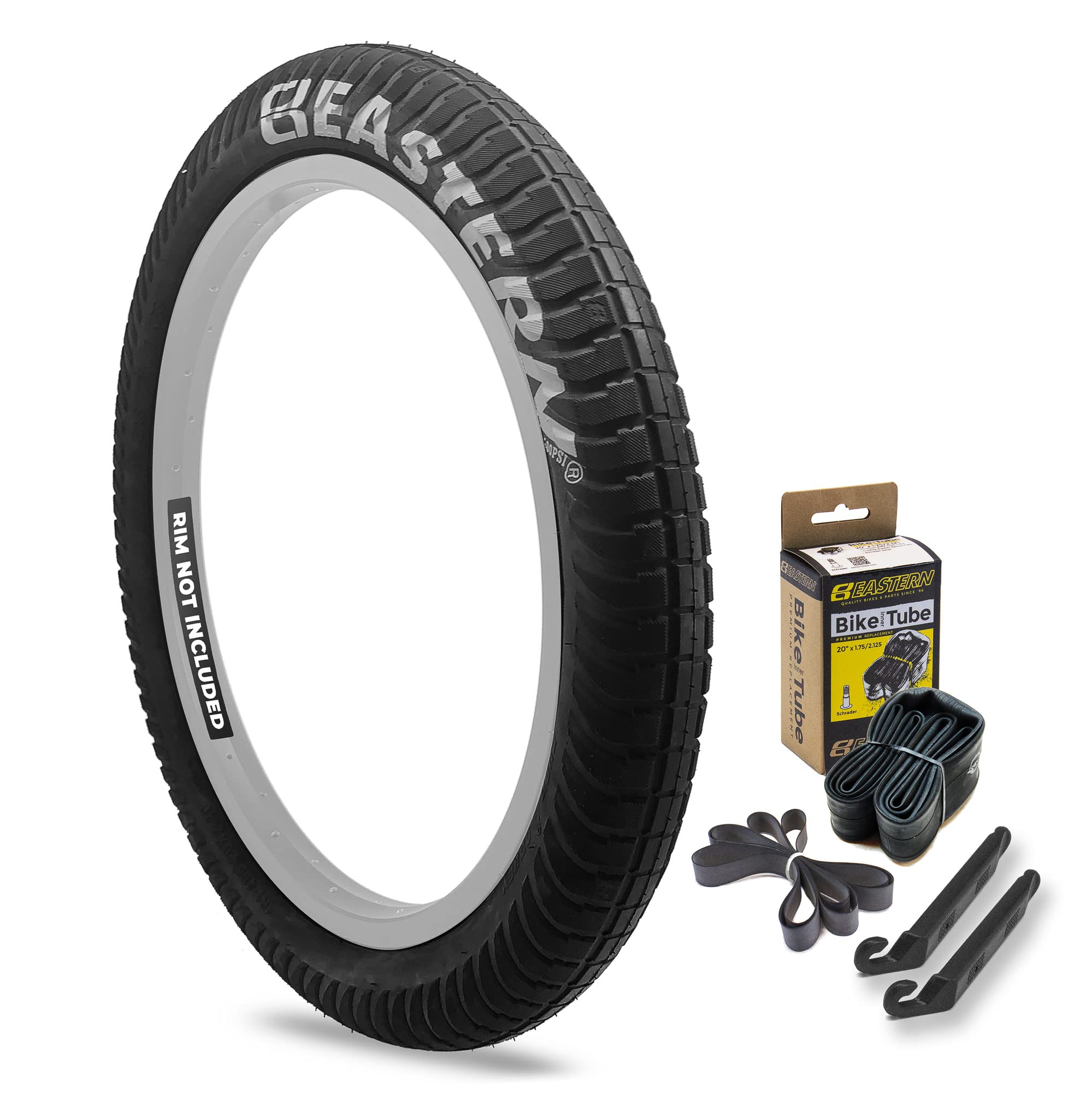 Eastern Bikes Curb Monkey 20 x 2.4 Inch Tire, With or Without Tubes, Silver, Yellow or No Logo. Comes with Tire Lever Tools (Black & Silver, 1 Pack With Tube) — image 1