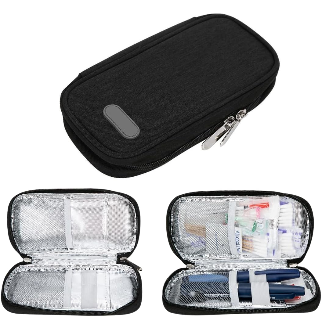 DEWIN Cold Storage Bag, Insulin Bag Portable Insulin Cold Storage Bag Medicines Refrigerated Cool Bag (Black)