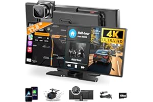 LEADTREE Largest 11.5 inch Wireless CarPlay Screen for Car, A-pple CarPlay & Android Auto HD Touchscreen with 4K Dash Cam/1080P Backup Camera/Navigation/Bluetooth/Voice Control/FM/Mirror Link,for All Vehicles