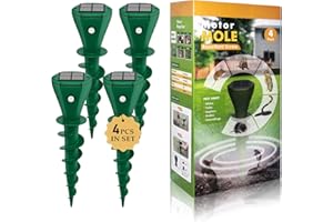 NAMEK Solar Powered Mole Repellent for Lawns 4 Pack，IP65 Waterproof Mole Snake Repeller, Noiseless Design Vibrating Stake, Repels Outdoor Snakes Gophers Moles