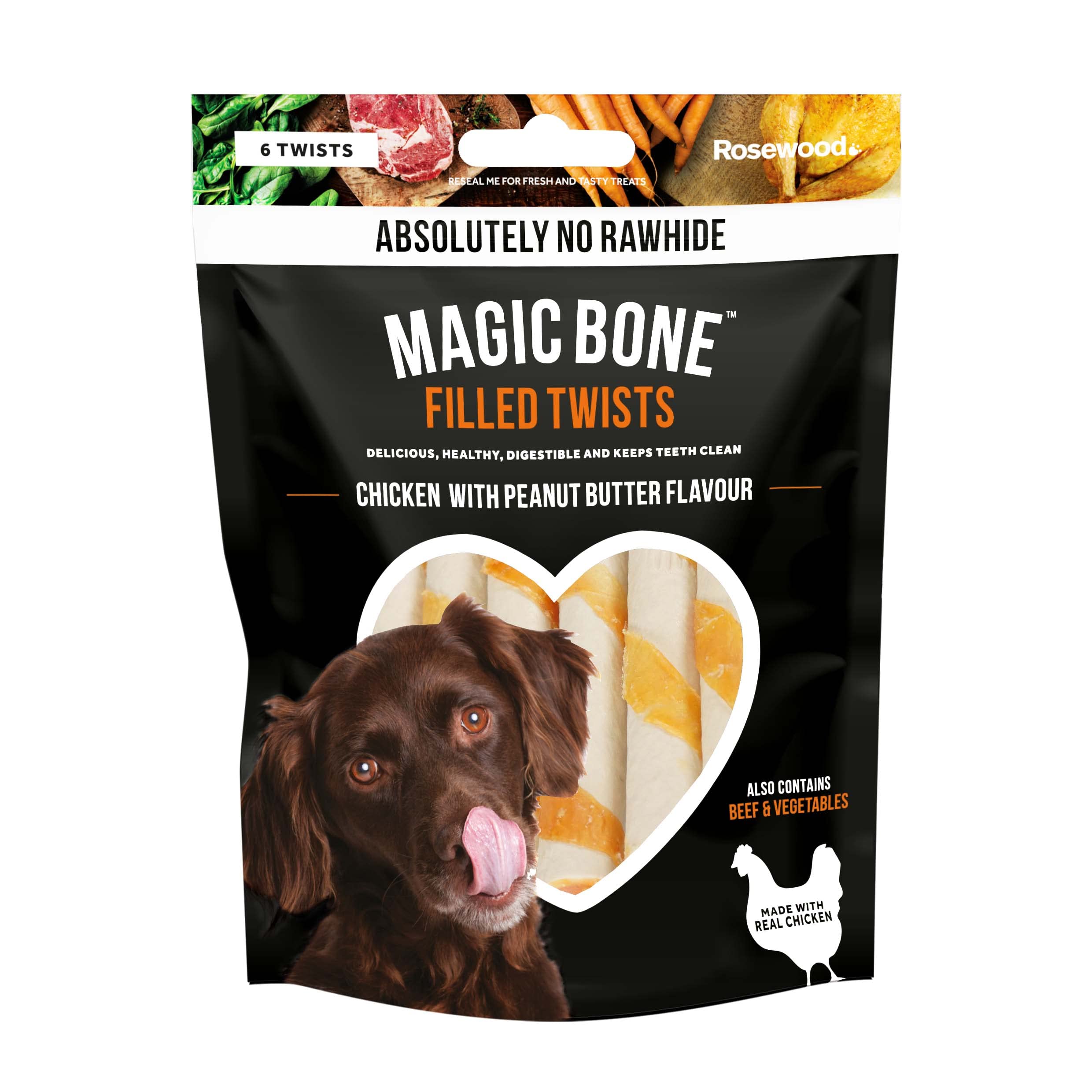 Rosewood Magic Bone Twists, 6PC/195G Per Pack, 12 Packs Included, 12 x 195g Packs