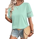 SHEWIN Womens T Shirts Crewneck Hollow Out Short Sleeve Blouses Tee Summer Tops for Women 2026