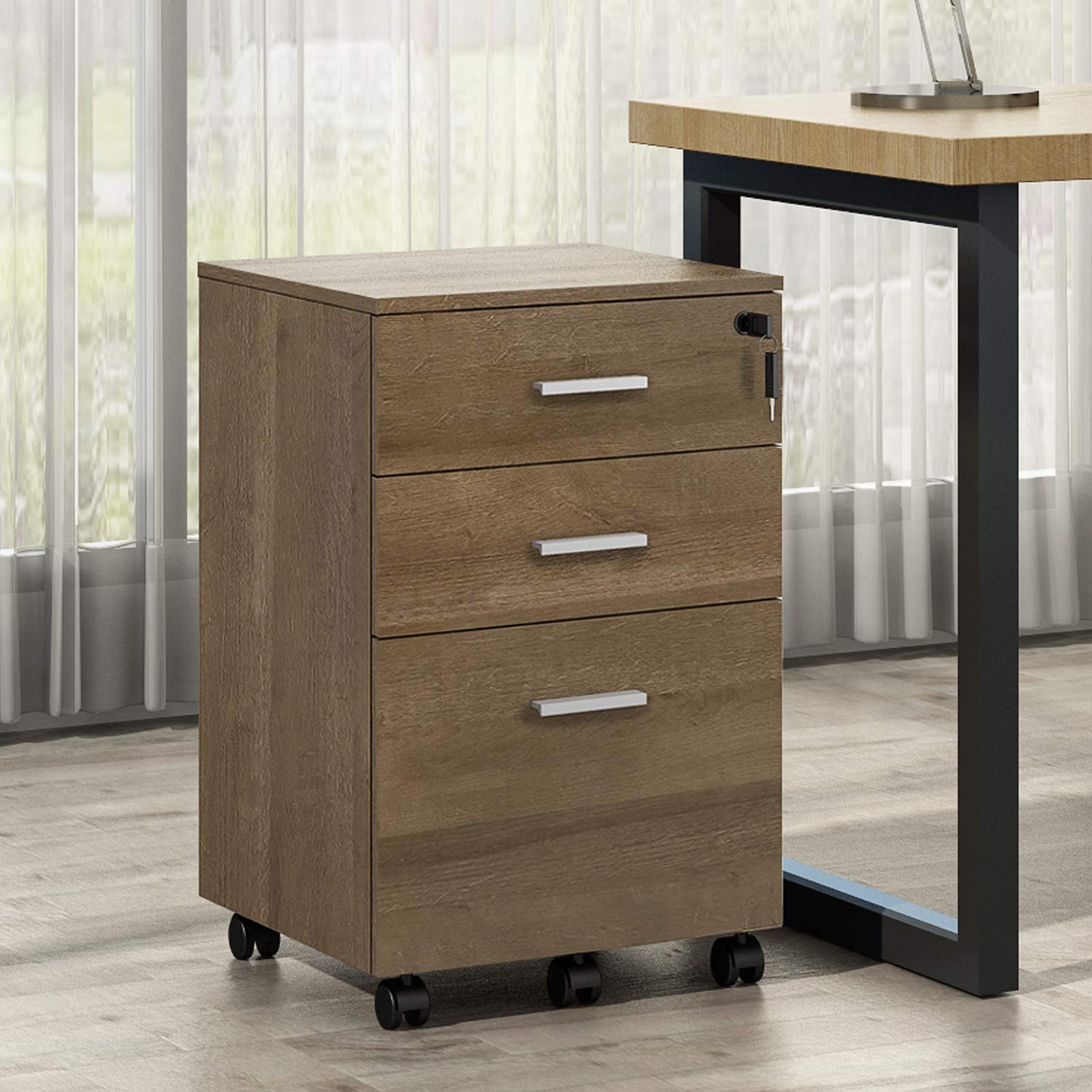 Black Sunon 3 Drawer Mobile File Cabinet Rolling Wood Cabinet Fully Assembled Except Wheels File Cabinets Home Office Furniture