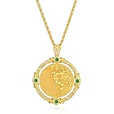 MTMY Birth Flower Necklaces for Women 14K Gold Plated Birth Flower with Birthstone Chunky Reversible Rotatable Disc Pendant Necklaces Jewelry
