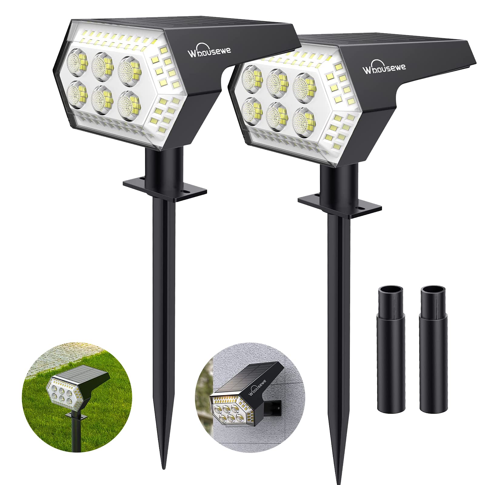 Whousewe Solar Spot Lights Outdoor Garden, 108 LEDs Solar Landscape Spotlights, 6500K Cool White Solar Powered Garden Lights IP65 Waterproof for Garden Pathway Patio Gate Yard Porch Driveway