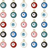 YionZian 60Pcs Mixed Alloy Gold Enamel Evil Eye Charms Round Color Evil Eye Beads Pendant Charms For Jewelry Making DIY Necklace Bracelet Earring Jewelry Making