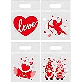 JarThenaAMCS 48Pcs Valentine's Day Cellophane Ziplock Bags 4 Designs Love Heart Gnome Clear Candy Bags with Handles for Wedding Anniversary Party Favors Supplies Exchange Prizes