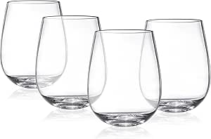 MEKBOK Premium Unbreakable Stemless Wine Glasses Set By Shatterproof Reusable Plastic Wine Cups - Looks like Real Glass - 15oz Perfect For Parties &amp; Entertaining Guests - 4 Piece set
